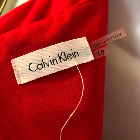 NWOT Calvin Klein Belted Cap Sleeve Red Dress - Picture 6 of 7